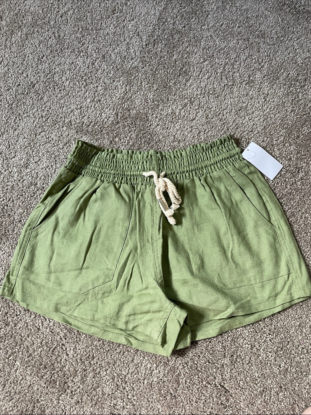 Women's Olive Green Drawstring Linen Shorts